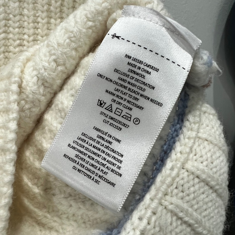 Joie Ivor Colorblock Chunky Cable Knit Wool Sweater Womens XS Cream Old Money - Picture 5 of 15